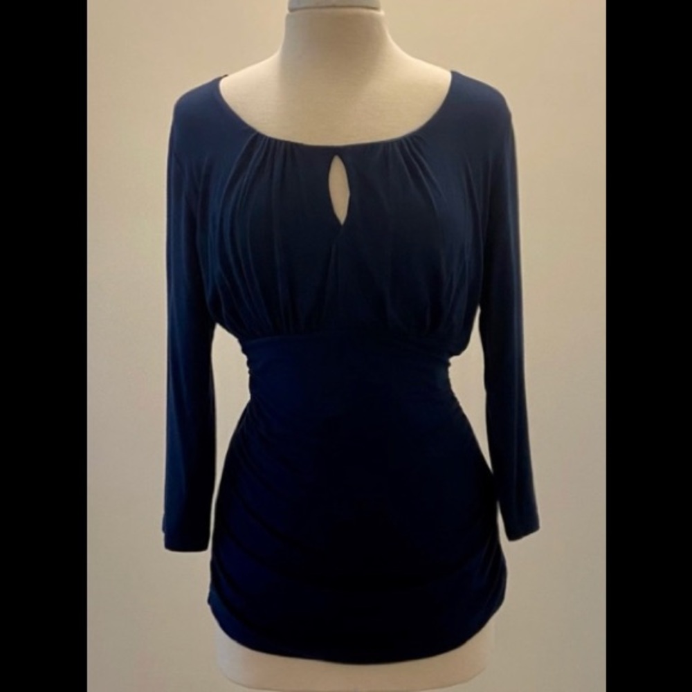 Navy Blue Banana Republic keyhole cotton blouse.